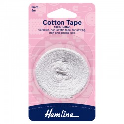 6mm White Cotton Tape: 5m -...