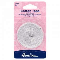 12mm White Cotton Tape: 5m...
