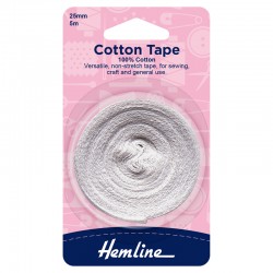 25mm White Cotton Tape: 5m...