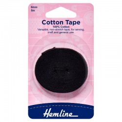 6mm Black Cotton Tape: 5m -...